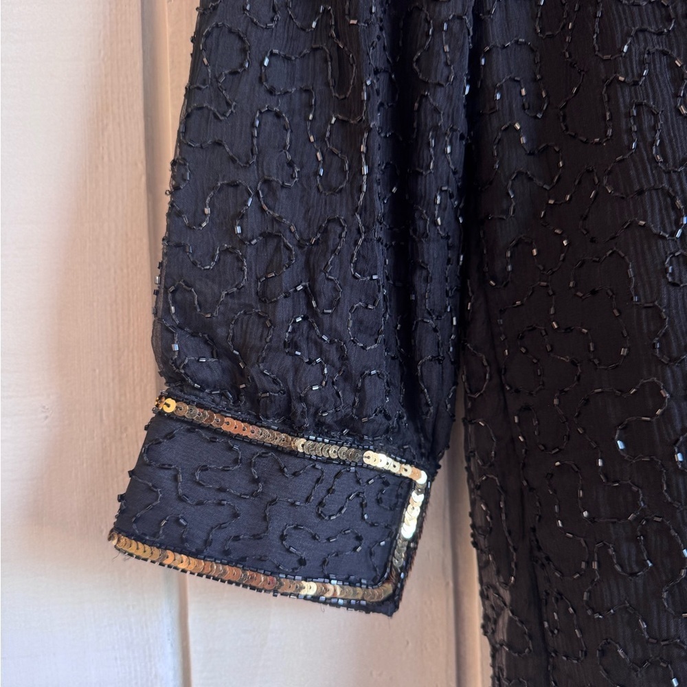 Vintage Jewel Queen Black Silk Beaded Coat - Picture 4 of 10